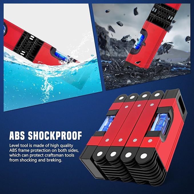 28 Inch Folding Level, Multi-Angle Precision Leveler with Magnetic Base, Foldable Aluminum Alloy Tool for Woodworking & Construction