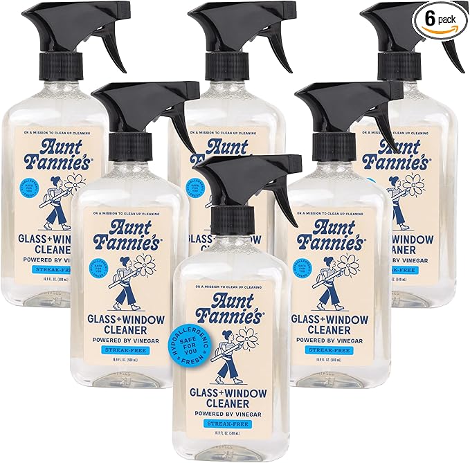 Aunt Fannie's Glass & Window Cleaning Vinegar Spray, Natural Streak-Free Spray, 16.9 Ounces (Pack of 6)