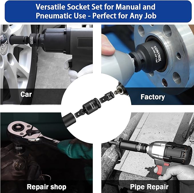 11pcs Impact Adapter and Reducer Set and Universal Joint Swivel Socket Adapter Set, 1/4" 3/8" 1/2" 3/4" 1" Drive Socket Adapter Set, Cr-Mo Steel,With a Storage Case.