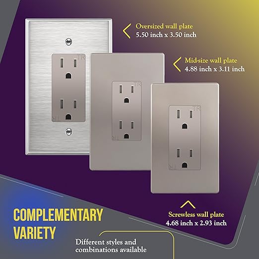 ENERLITES Elite Series Decorator Receptacle Outlet Child Safe Tamper-Resistant, Gloss Finish, Self-Grounding, 2-Pole, Residential Grade, 15A 125V, UL Listed, 61501-TR-NK-10PCS, Nickel (10 Pack)