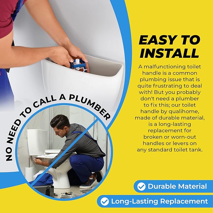 Qualihome Universal Side Mount Toilet Handle Tank Flush Lever - Modern Durable Toilet Bowl Handles Side Mount - Also Replaces Eljer Toilet Handle & THU004-CP Toto Toilet Handle Replacement (White)