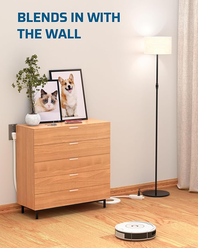 DEWENWILS 3 Outlet Extension Cord with Flat Plug, 25 FT 16/3 Awg Grounded Power Cable for Indoor Use, SPT-3 Cord, White, ETL Listed, 1 Pack