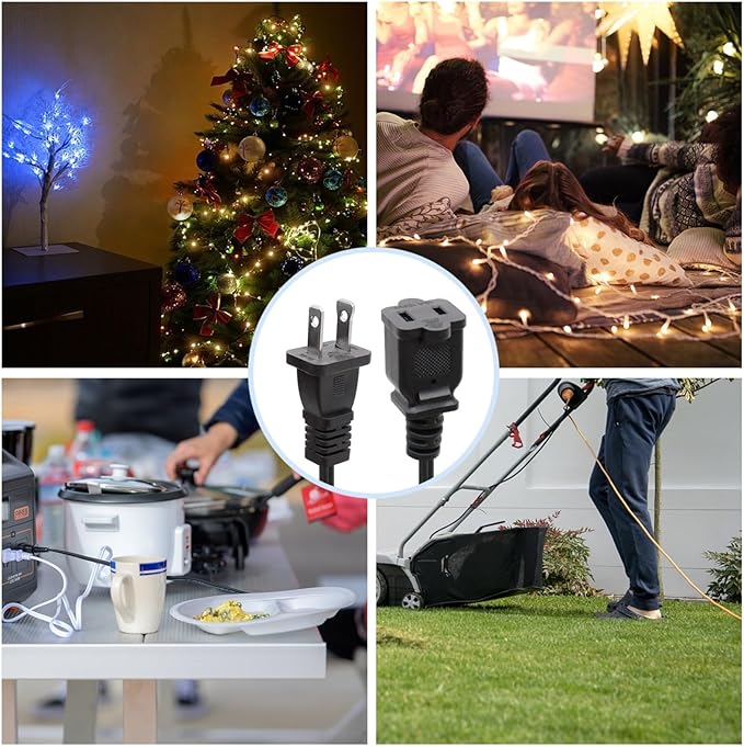 2 Prong Extension Cord 1FT,2Pack Short and Thin Cord Extension,Indoor Male/Female Power Cable, UL Listed Perfect for Home, Office or Christmas Lights,Black