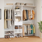 Wood Closet Organizer System, Closet Organizer with 3 Hanging Rods & 1 Wooden Drawer – Adjustable Closet System for Walk-In Closets, Wood Shelves, Fits Spaces 3-8ft, Pure White