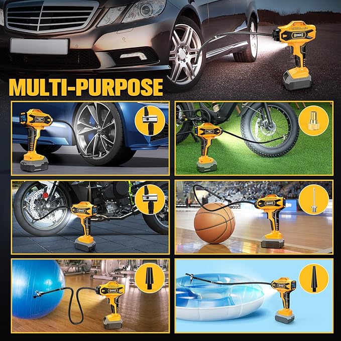 Cordless Tire Inflator Air Compressor Compatible with Dewalt 20V Max Battery, 160PSI Portable Air Pump with Digital Pressure Gauge, Fast Inflation for Cars, Motorcycles, Bikes(Bare Tool)