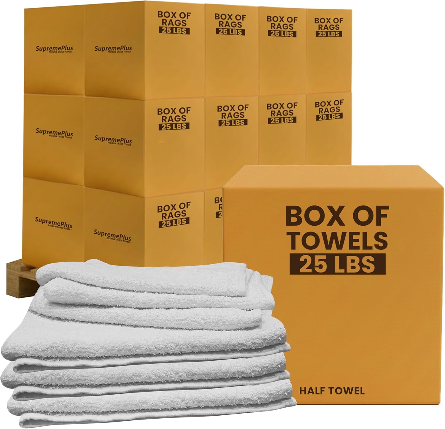 Premium Terry Towels for Cleaning - 600 lbs Pallet - 24x25 lbs. Box, 20”x20” - 100% Cotton Towels Cleaning Rags - White Terry Cloth Rags for Garage, Shop, Auto, Home & Janitorial Use