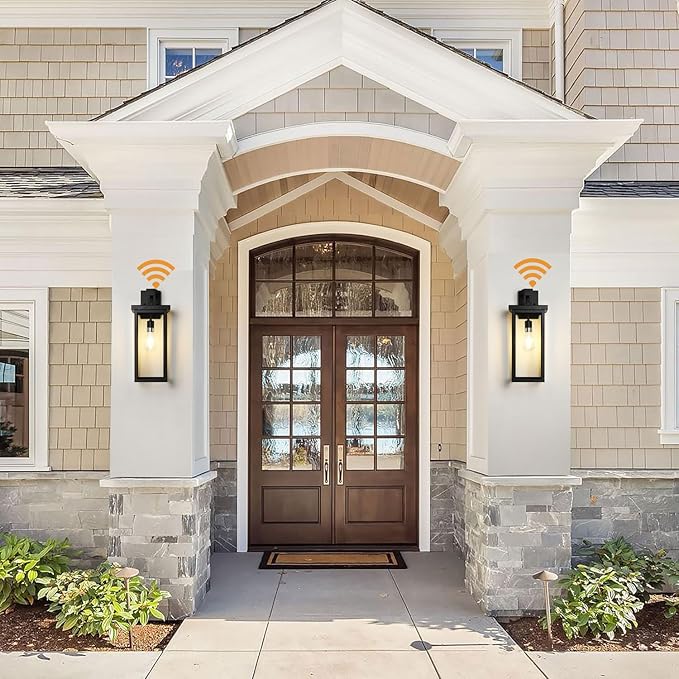 tewei Dusk to Dawn Large Outdoor Wall Lights, 20 Inch Outdoor Sconce Lights Black Exterior Lighting Fixtures, Large Porch Light with Clear Shade Sensor Modern House Lights for Garage, 1 Pack