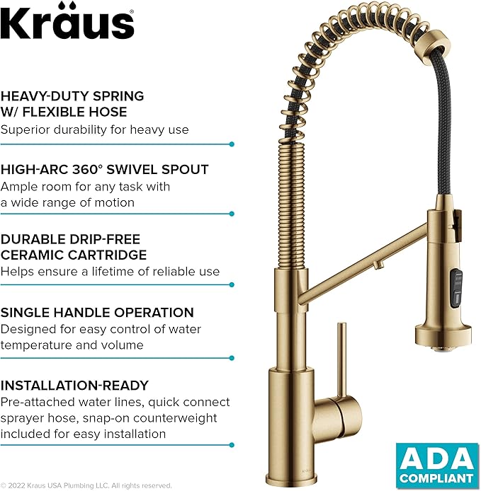 Kraus Bolden 2-in-1 Pull-Down Single Handle Kitchen Sink Filter Water Faucet for Reverse Osmosis or Water Filtration System in Brushed Brass, KFF-1610BB
