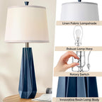 WIHTU 3 Color Temperature Table Lamps Set of 2, 27'' Navy Blue Modern Table Lamp for Living Room, Beside Lamp with Linen Shade, Resin Desk Lamp for Nightstands Bedroom Office Decor (2 Bulbs Included)