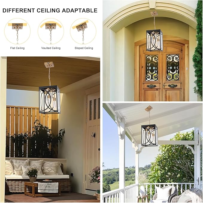 4-Lights Large 5CCT LED Outdoor Pendant Light Fixture, Porch Hanging Lighting Build-in LED Chips, Modern Exterior Lantern Chandelier Ceiling Mount for Patio Front Door
