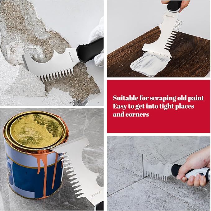 Mister Rui 5 in 1 Paint Brush Comb and Roller Cleaner Tool, Stainless Steel Paint Brush Cleaner with Hammer Base & Anti-Slip Grip, for Professional Painters & DIYers