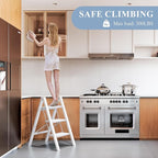 GameGem 3 Step Ladder, Folding Step Stool with Wider Pedal, Anti-Slip Feet & Non Slip Stripes, Aluminum Sturdy Material, 300Lbs Capacity, Elegant Look of Modern White Better Matches Your Home