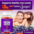 LifeCentricHealth Iron Gummies for Adults & Kids | Biotin Zinc Vitamin B Folic Acid Gummies | Vegan Gluten Free Blood Builder Anemia Supplements | Tasty Energy Boosting Iron Supplement for Women & Men