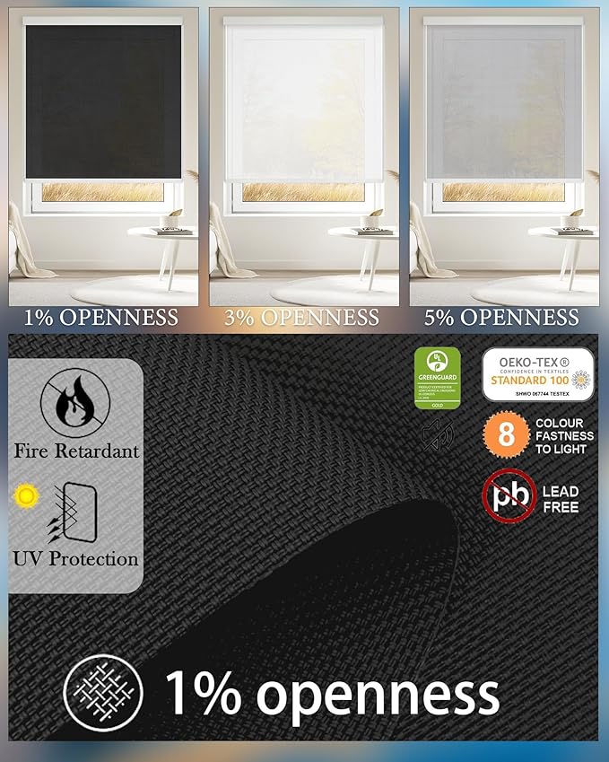 Motorized Blinds with Remote Cordless Automatic Motorized Shades Custom Blinds for Windows Smart Curtains Compatible with Alexa Google Home(Solar Black,W59 x H72in)