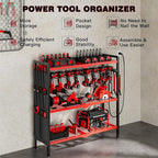 Large Power Tool Organizer Cart with Charging Station 8 Drill Holder Garage Storage Standing Heavy Duty and Stability Storage Rack Utility Tool Shelf (Red)