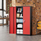 Greenvelly Metal Garage Storage Cabinet, 72" Black Red Tool Steel Locking Cabinets with Doors and 4 Shelves, Tall Cabinets for Garage Storage Systems Lockable File Cabinet for Home Office,Garage