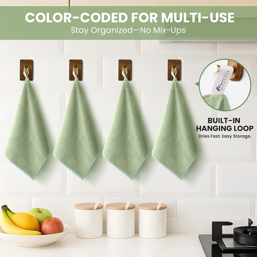 Microfiber Cleaning Cloth, 12 Pack Green Cleaning Rags for Housekeeping, Reusable Microfiber Towels for Car, Kitchen, Bathroom and Household Cleaning Supplies, 11.8"X11.8"