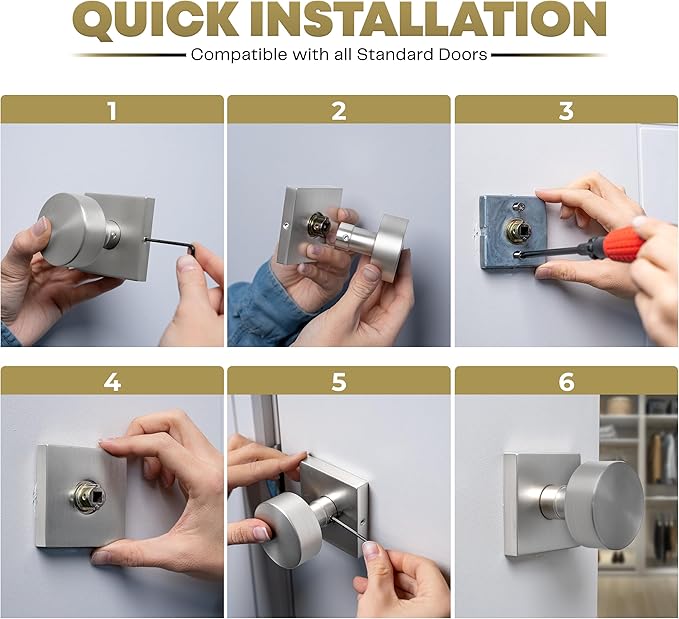 Mega Handles SUANA Dummy Door Knob for Hallway, Closet and Bathroom, Reversible Heavy Duty Design Door Knobs, Fits All Standard Door Sizes, Screws Included - Satin Nickel (2 Pack)