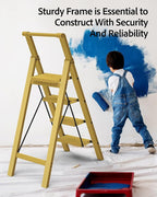 Taranta 4 Step Ladder, Lightweight Aluminum Step Stool with Convenient Handgrip, Folding Ladder with Anti-Slip Pedals, 330lbs Capacity Stepladder for Home, Office, Kitchen - Twilight Yellow