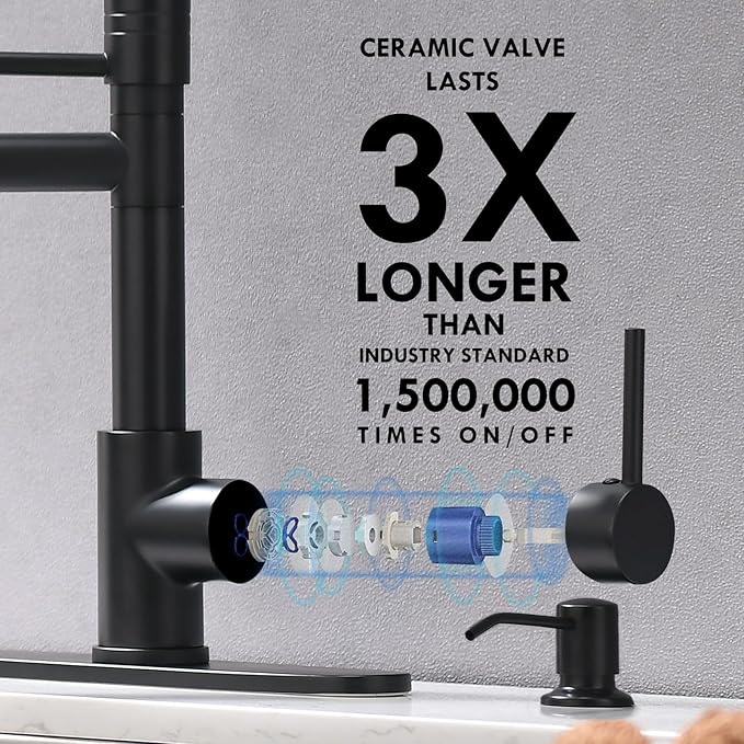 AIMADI Matte Black Kitchen Faucet with Soap Dispenser Include 10 Inch Hole Cover Deck Plate