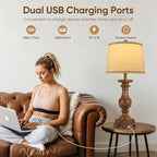 WIHTU Wood Grain Color Table Lamps, 28'' Resin Desk Lamp for Bedroom, Nightstand Lamps Set of 2, Farmhouse Bedside Lamps with Linen Shades, Rocker Switch, Table Lamps with USB A+C Port, Bulb Included