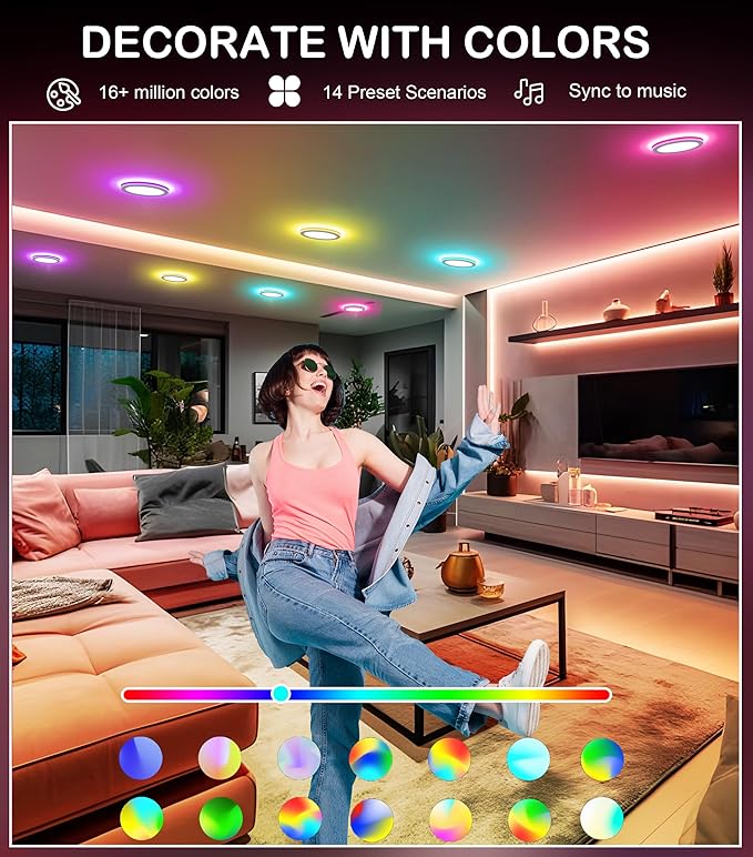 CLOUDY BAY [6 Pack] 4 Inch Smart LED Recessed Ceiling Light with RGB Back Light,Hub Included,10W 2700K-6500K,2W Color Changing Ultra-Thin Recessed Lighting, Baffle Trim Wafer Downlight, Hub Included