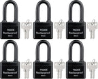 FIGODE® Outdoor Waterproof Padlocks, Covered Heavy Duty Laminated Steel Locks, Large Sturdy Locks, 2.2 in. Wide, 6 Locks Same Key, Long Padlocks