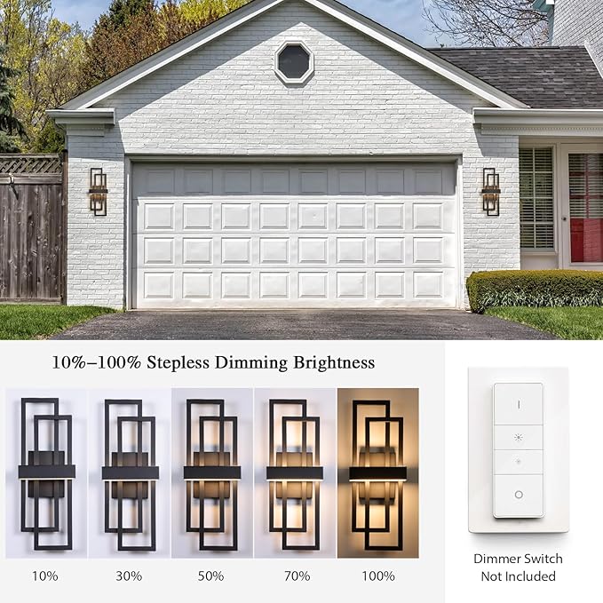 LamQee 25.6 Inch Modern Outdoor Wall Lights, Integrated LED 1200LM Large Exterior Lighting Fixture Dual Rectangle Outdoor Sconce, Black Metal Wall Mount Porch Light Outside Lamp for House Garage Patio