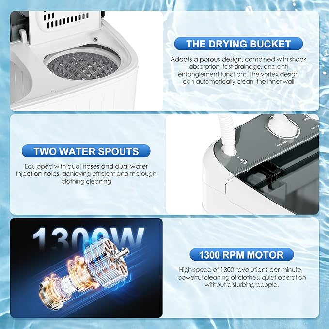 Superday Portable Washing Machine, 17.6lbs Mini Washing Machine and Spin Dryer Combo, Mini Twin Tub Laundry Machine for Camping, Apartments, Dorms, College Rooms, RV, Delicates, Grey