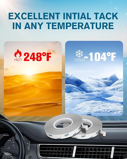 Tesa Double Sided Tape Heavy Duty 0.4in x 36ft 6703, Adhesive Mounting Tape Waterproof, Strong Foam Tape for Walls, Extreme Temp Resistant No Residue Removal Two Sided Tape for Auto, Home, Office