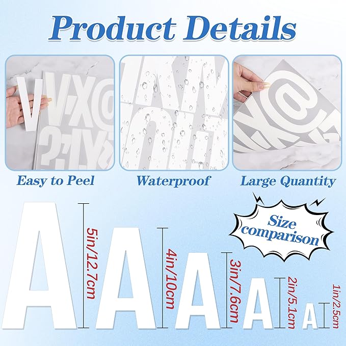 420 PCS 42 Sheets Letter Stickers Big Font Mailbox Numbers and Letters Self Adhesive Vinyl Waterproof Alphabet Number Stickers for Mailbox House Address, Cars, Poster, Business Decor (5 Inch,White)
