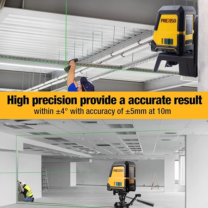 PREXISO Laser Level Self Leveling - 100Ft Rechargeable Cross Line Laser, Green Line leveler Tool for Construction, Floor Tile, Home Renovation with Magnetic Pivoting Base, Target Plate & Portable Bag