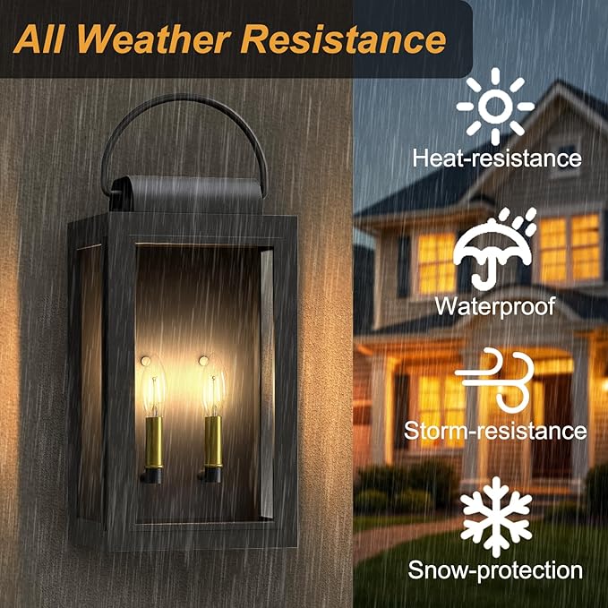 𝟏𝟗𝐈𝐍 Wall Lights Exterior Lighting Fixtures, Dusk to Dawn Outdoor Lighting for House, Large Black Light Outdoor Lanterns for Patio Waterproof, Outside Lights for House Front Porch Decor