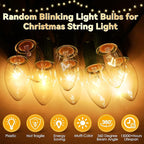 25 Pack Twinkle Christmas Replacement Bulbs, 7W Random Blinking Light Bulbs for Christmas String Light, Nightlights(Clear Twinkle,C7,E12 Intermediate Base)