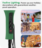 CCCEI Outdoor Power Strip Weatherproof with Stake, Waterproof Extension Cord with Multiple Outlets, Christmas Exterior Garden Decor, Yard, Camping, 4 Plugs, Surge Protector 25FT, Green.