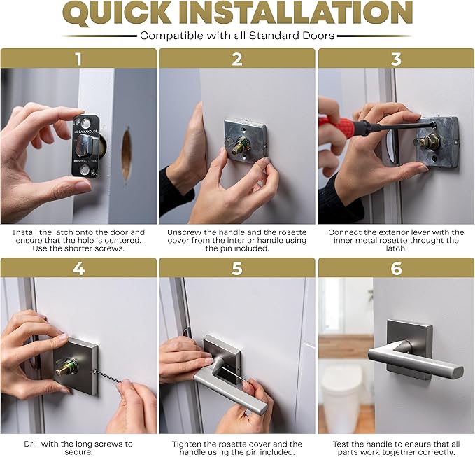 Mega Handles Prime Privacy Lever Door Handle for Hallway, Closet and Bathroom, Keyless Reversible Design Door Levers, Fits All Standard Door Sizes, Covered Screws Included - Satin Nickel (1 Pack), 5"