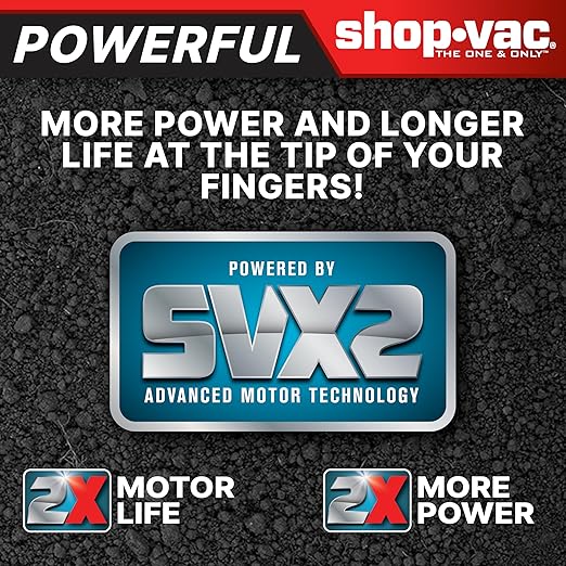 Shop-Vac 5801611 Wet Dry Vac with SVX2 Motor Technology, 16 Gallon, 2-1/2 Inch x 8 Foot Lock-On Hose, 150 CFM, (1-Pack) , Black