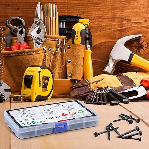 Wood Screws Assortment Kit, 150 pcs Screws for Drywall Wood, 8 Sizes Phillips Flat Head Sheetrock Screws Set - Perfect Gifts for Him, Fathers Day, Birthday & Christmas