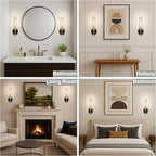 Black and Gold Bathroom Light Fixtures Over Mirror, Wall Sconces Set of 2 with Knurled Texture, Modern Industrial Vanity Lights with Clear Glass Tube Shade, Matte Black and Gold Wall Lamps for Bedroom