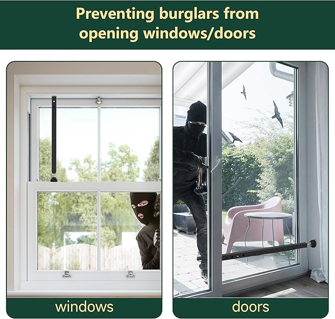 Adjustable Window Security Bars Vertical, Heavy Duty Sliding Patio Glass Door Lock Bar with Rubber Feet, 17-33 inch Window Safety Stopper for Up and Down Windows -Black 2 PCS Patented