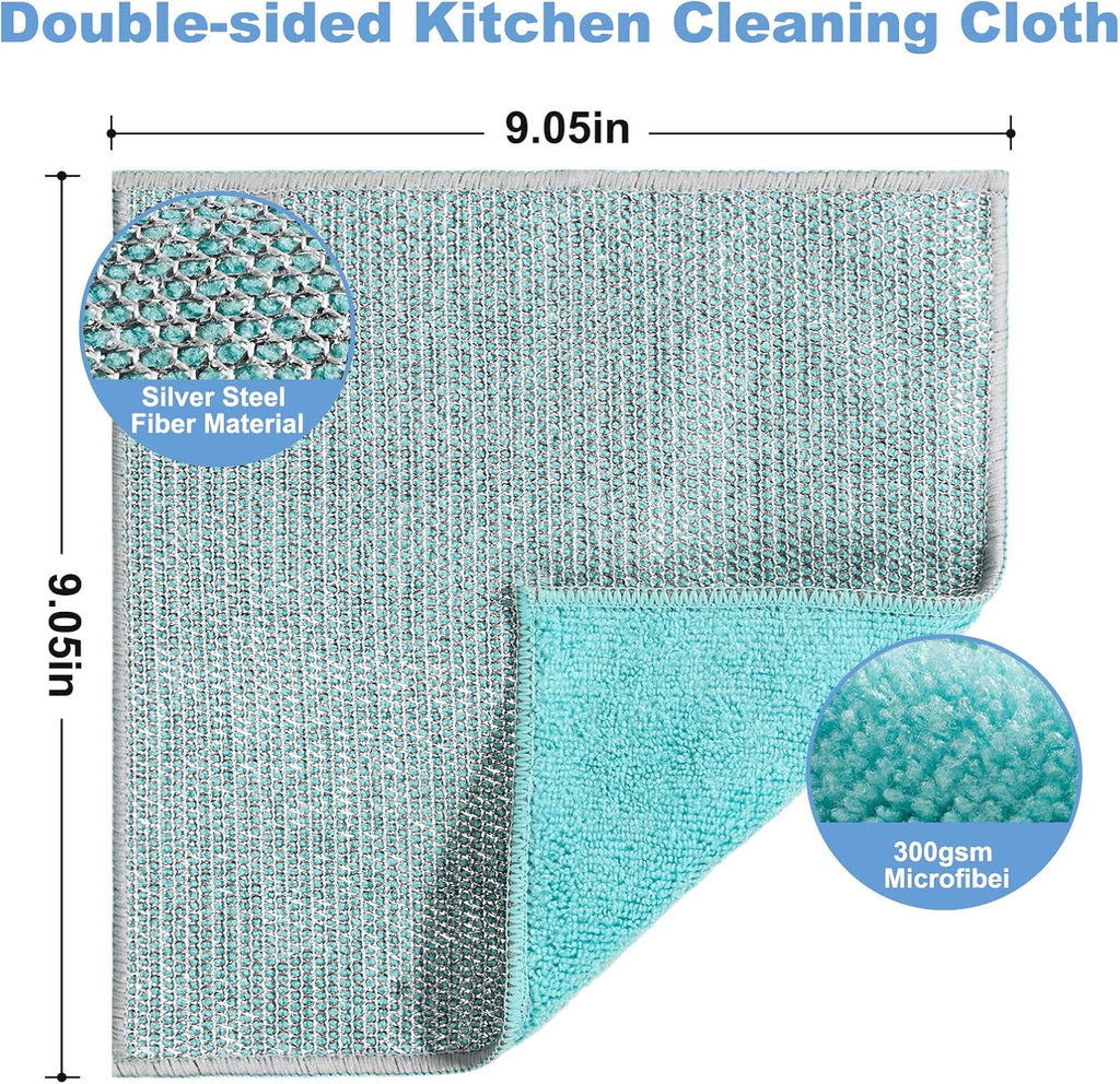 10pcs New Upgrade 2-Layer Microfiber Wire Dishcloth,Non-Scratch Wire Dishwashing Rags for Wet and Dry,Metal Scrubbers, Kitchen Miracle Cleaning Dish Rags for Cookware,Sinks, Dishes,Stove,Blue