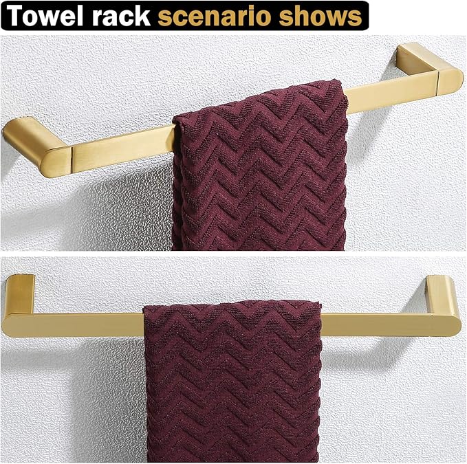 RANDOM Brushed Gold Bathroom Hardware Set Bathroom Towel Holder Set 4 Piece Include 18” Gold Towel Bar Toilet Paper Holder and 2 Towel Hooks Wall Mount Stainless Steel Brushed Gold Towel Bar Set