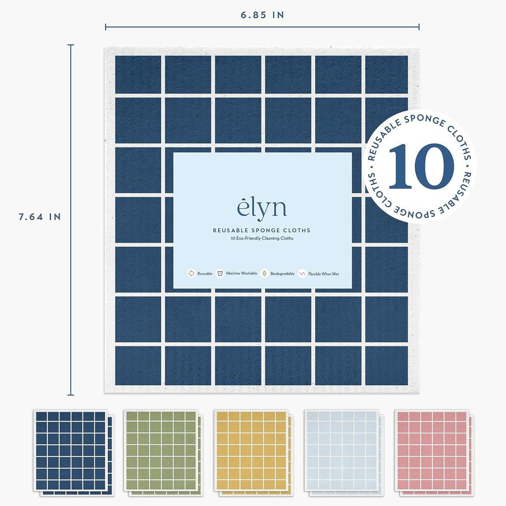 ELYN Swedish Dishcloths, Reusable & Washable Sponge Cloths, Absorbent Cleaning Paper Towels for Kitchen, Dishes, Counters and More, 10 Pack, Assorted Rainbow Color Window Pane Pattern