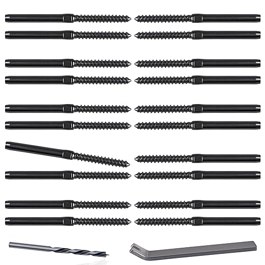 Left&Right Handed Thread Lag Screws for 1/8" Decking Cable Railing Kit/Hardware, Non-Turnbuckle System (10, Black, 1/8")