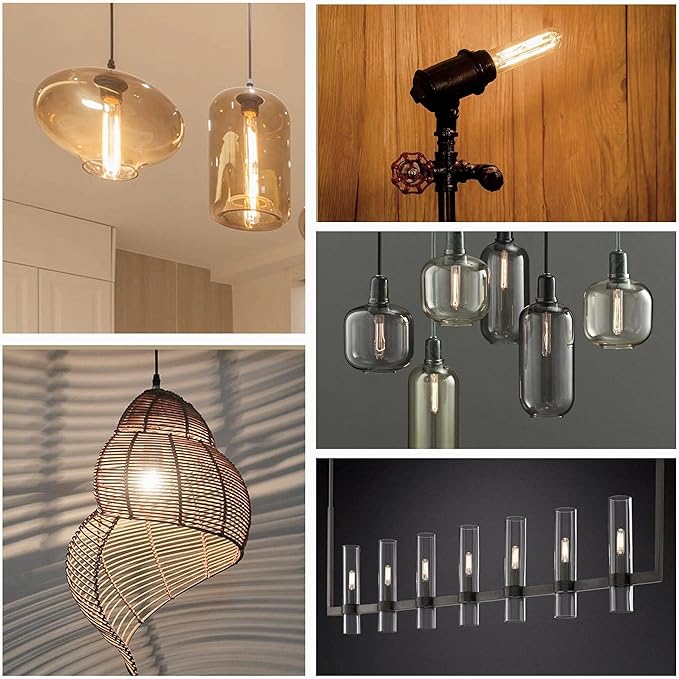 5 Inch E26 Led Bulb Equal 80 Watt, 3000K Warm White Edison Bulb 6W Dimmable, 800LM T10 T9 Clear Glass Tubular Light Bulbs AC 120V for Chandelier Pipe Pendant Wall Light - UL Cert 6Pack