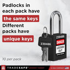 TRADESAFE Lockout Tagout Lock Sets, 10 Black Keyed Alike Safety Padlocks, 2 Keys Per Lock, OSHA Compliant Loto Locks, for Lockout Tag Out Stations - Premium Grade