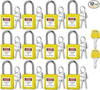 Lockout Tagout Locks with 2 Master Keys｜12-Pack Yellow OSHA Loto Lock｜Keyed Different & Laser Coding｜Lock Out Padlock Kits for Machinery & Electrical Panels