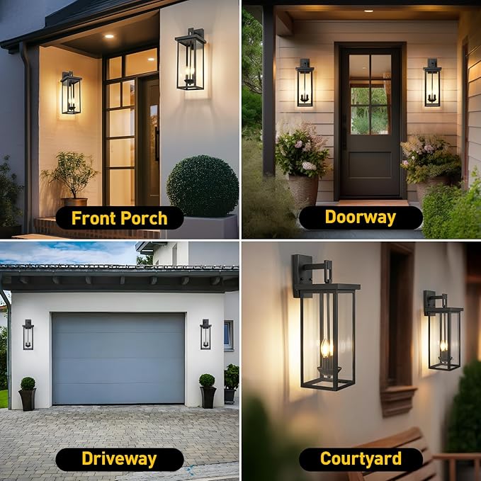 tewei 1 Pack Large Size Outdoor Wall Lights Exterior Wall Light Fixture, 22 Inch Matte Black Porch Light Waterproof Outdoor Lights for House with Clear Glass Shade, Exterior Wall Sconces for Garage