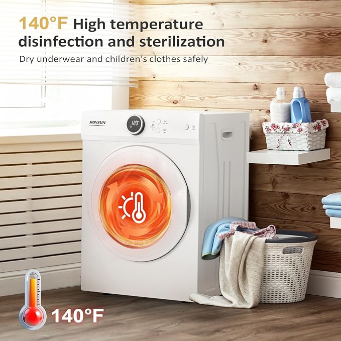 ROVSUN 1.8 Cu.Ft Portable Clothes Dryer, 1020W High End Front Load Electric Dryer, Compact Laundry Dryer with Electronic Screen Control & Stainless Steel Tub for Apartment, Home