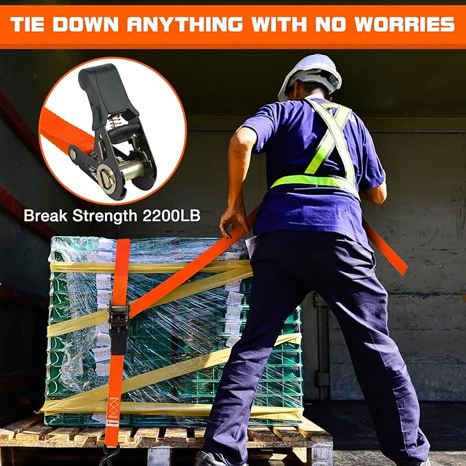 Ratchet Tie Down Straps 4 Pack -15 FT - 2200 LB Heavy Duty Srap for Trucks Cargo Ropes Tie Down Ratchet Rope Set Truck Bed with Safety Lock S Hooks Moving Hold Down-Orange